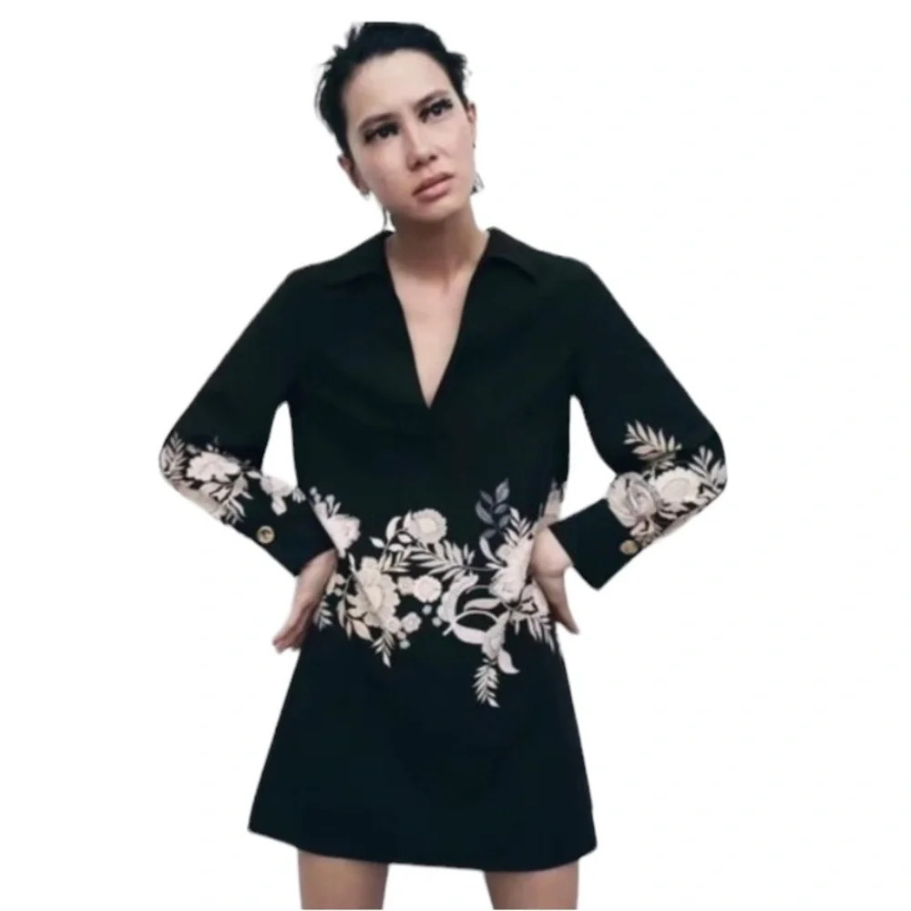 Zara Black Floral Mini Dress